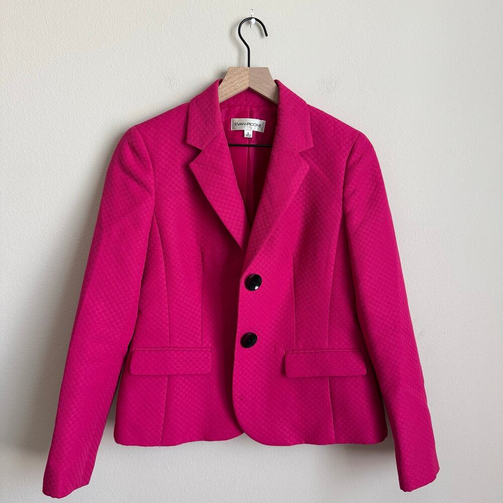 Evan Picone Womens Bright Pink Fuschia Berry Blazer Single Breasted Size Small